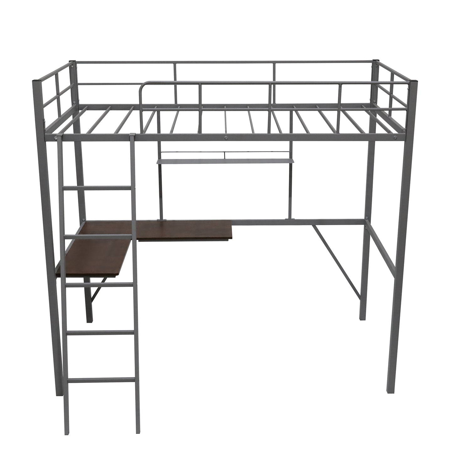 Metal Twin Loft Bed with Desk and Shelf, Twin Size High Loft Bed ( Gray）