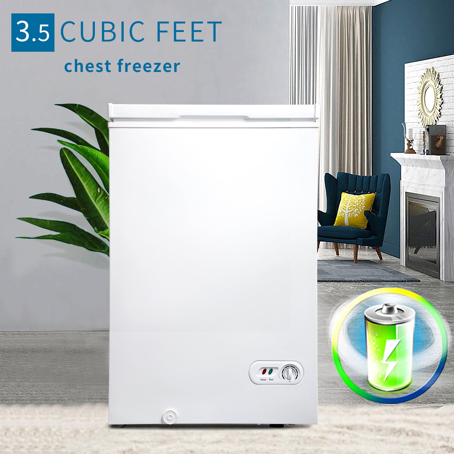 3.5 cu.ft Chest Freezer Removable Storage Basket,  Top Open Door Freezing Machine for Home and Kitchen/Dorm/Bar/Office, 7 Temperature Settings