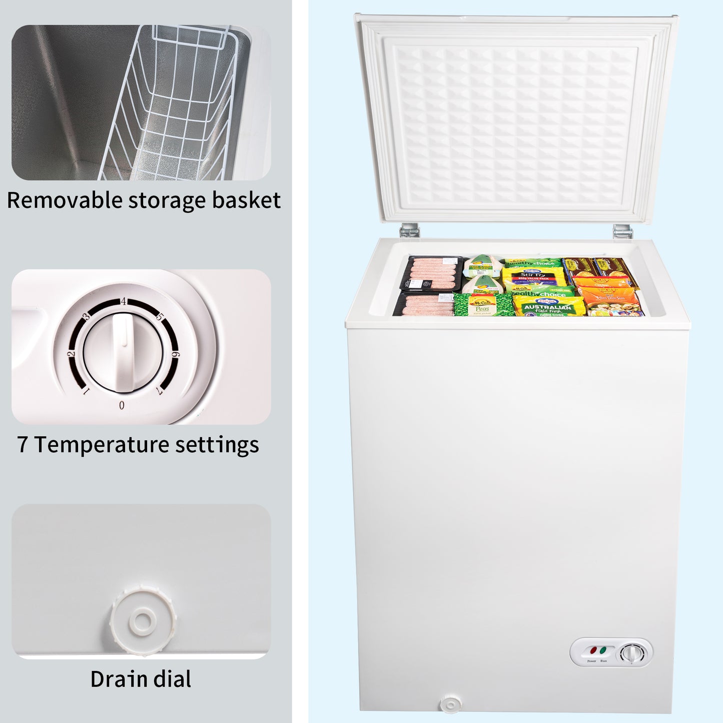 3.5 cu.ft Chest Freezer Removable Storage Basket,  Top Open Door Freezing Machine for Home and Kitchen/Dorm/Bar/Office, 7 Temperature Settings