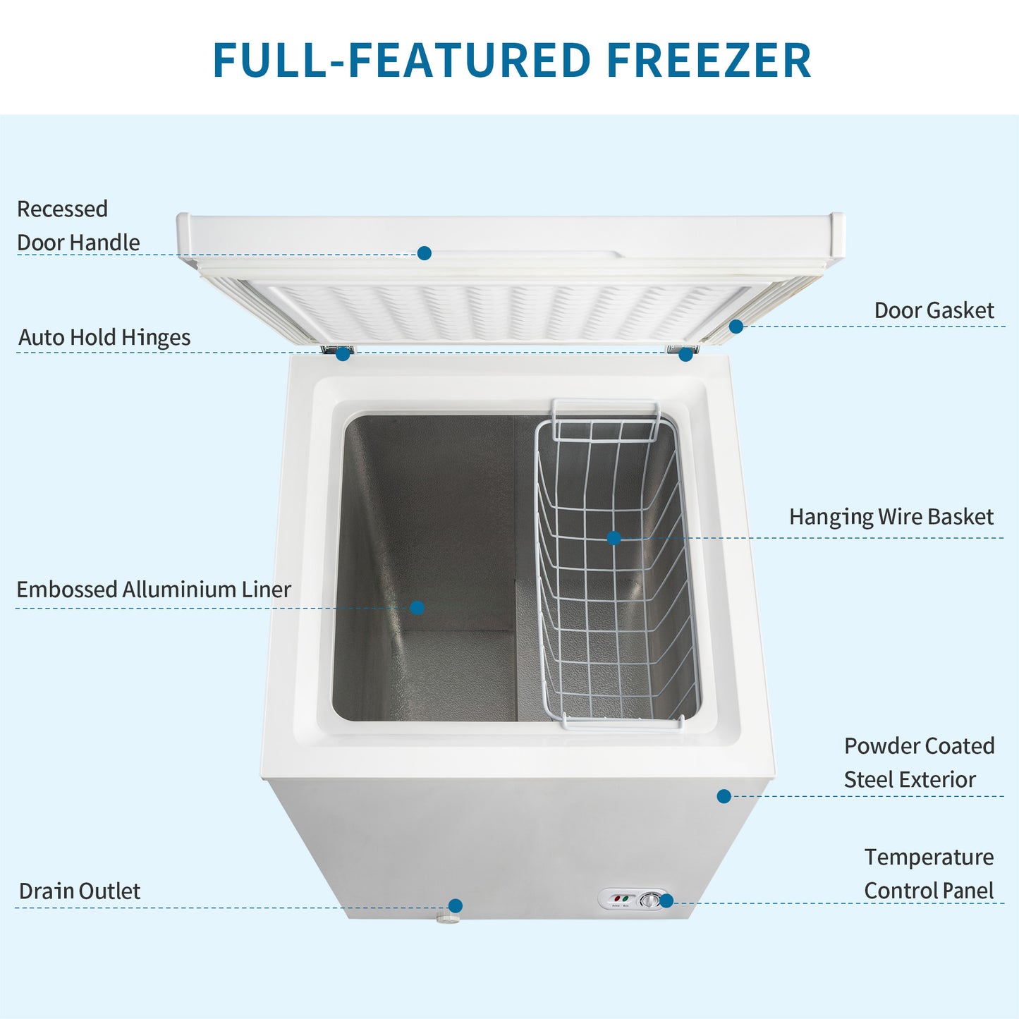 3.5 cu.ft Chest Freezer Removable Storage Basket,  Top Open Door Freezing Machine for Home and Kitchen/Dorm/Bar/Office, 7 Temperature Settings