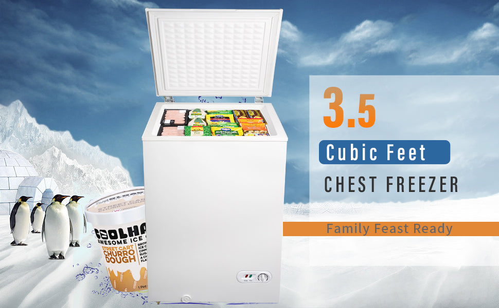 3.5 cu.ft Chest Freezer Removable Storage Basket,  Top Open Door Freezing Machine for Home and Kitchen/Dorm/Bar/Office, 7 Temperature Settings