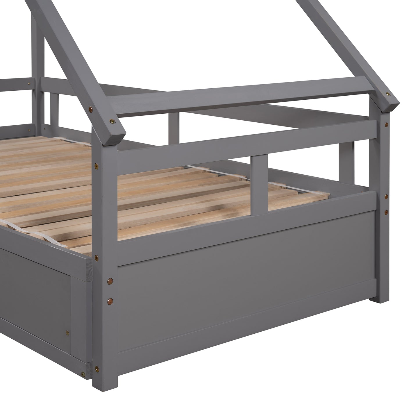 Extending Daybed with Two Drawers, Wooden House Bed with Drawers, Gray