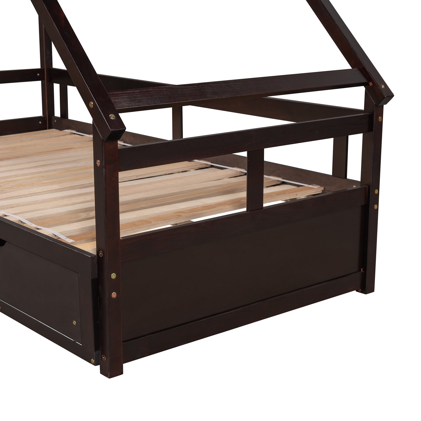 Extending Daybed with Two Drawers, Wooden House Bed with Drawers, Espresso