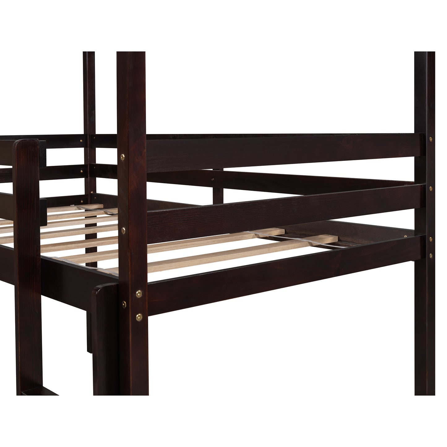 Twin Size Loft Bed with Slide, House Bed with Slide, Espresso