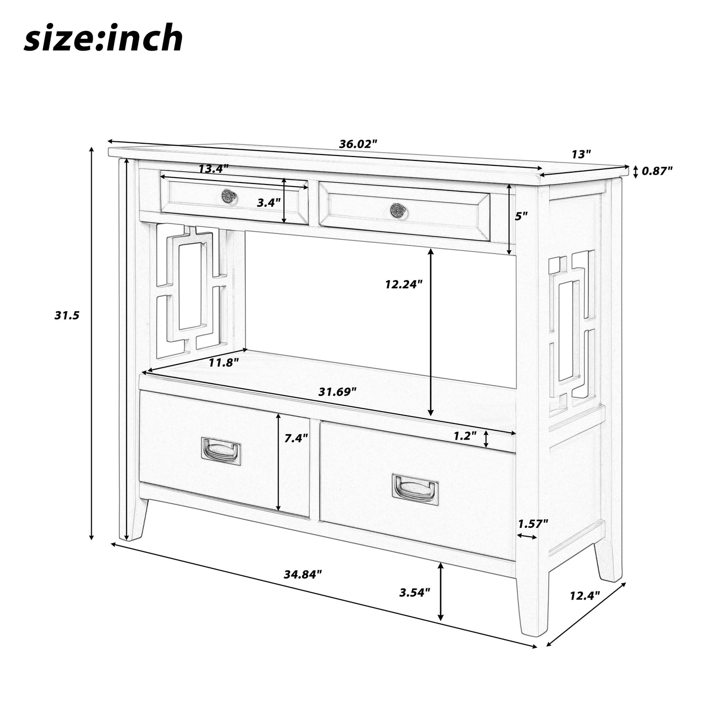 36'' Modern Console Table Sofa Table for Living Room with 4 Drawers and 1 Shelf