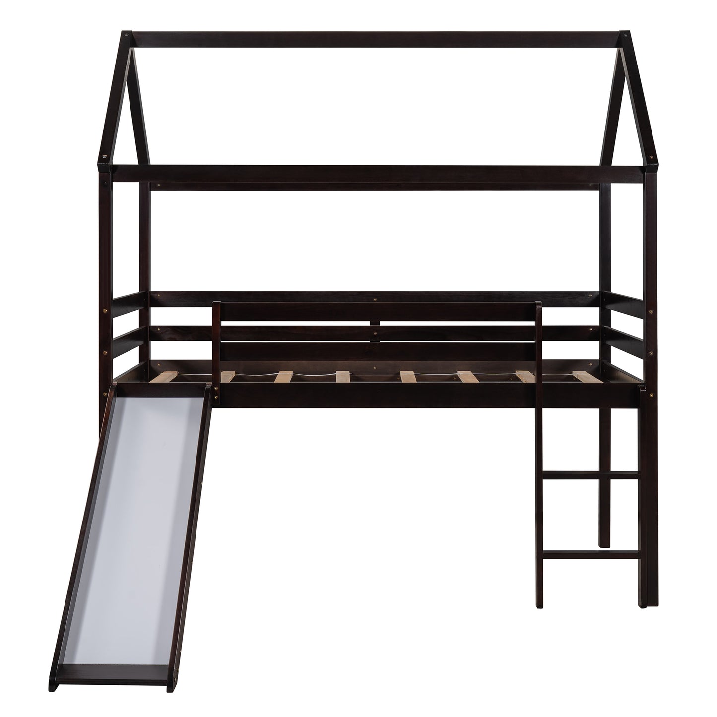 Twin Size Loft Bed with Slide, House Bed with Slide, Espresso