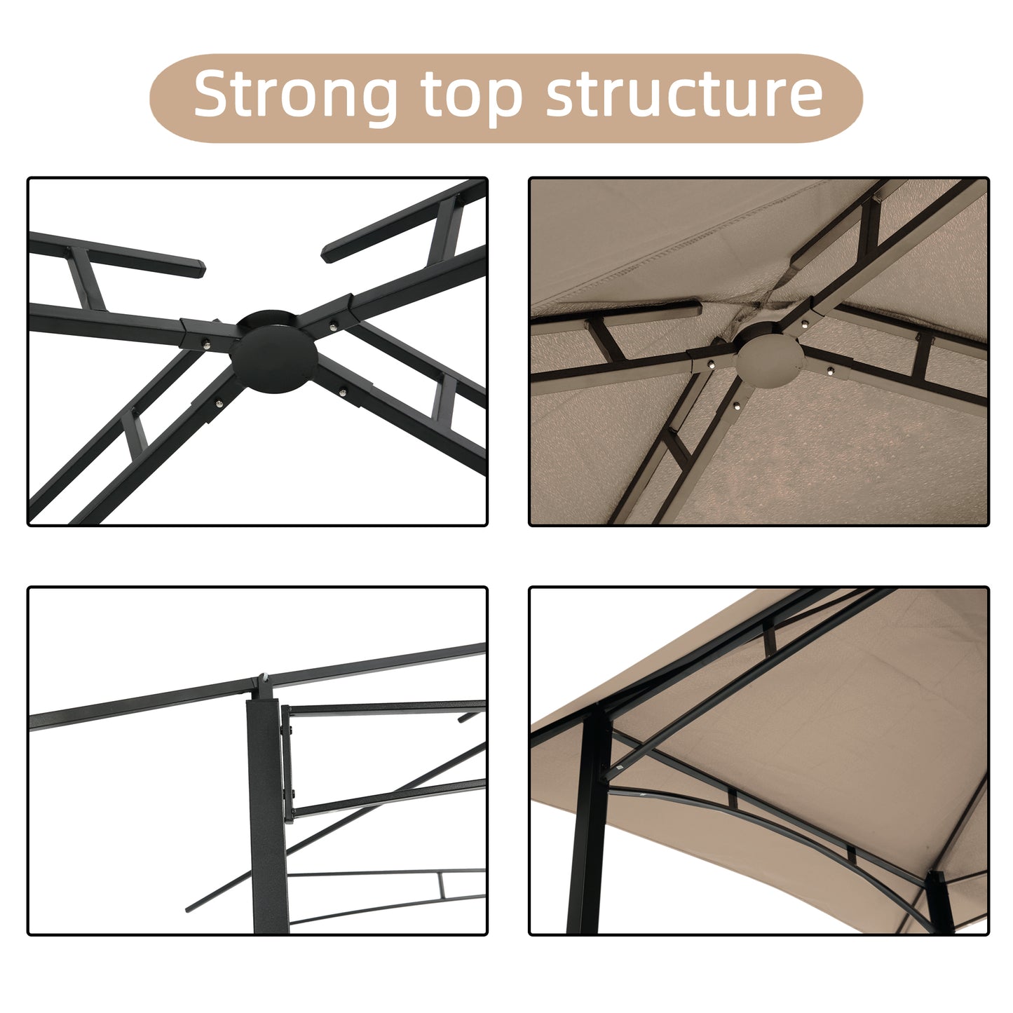 Outdoor Grill Gazebo With Light 8 x 5 Ft, Shelter Tent, Double Tier Soft Top Canopy And Steel Frame With Hook And Bar Counters, Khaki