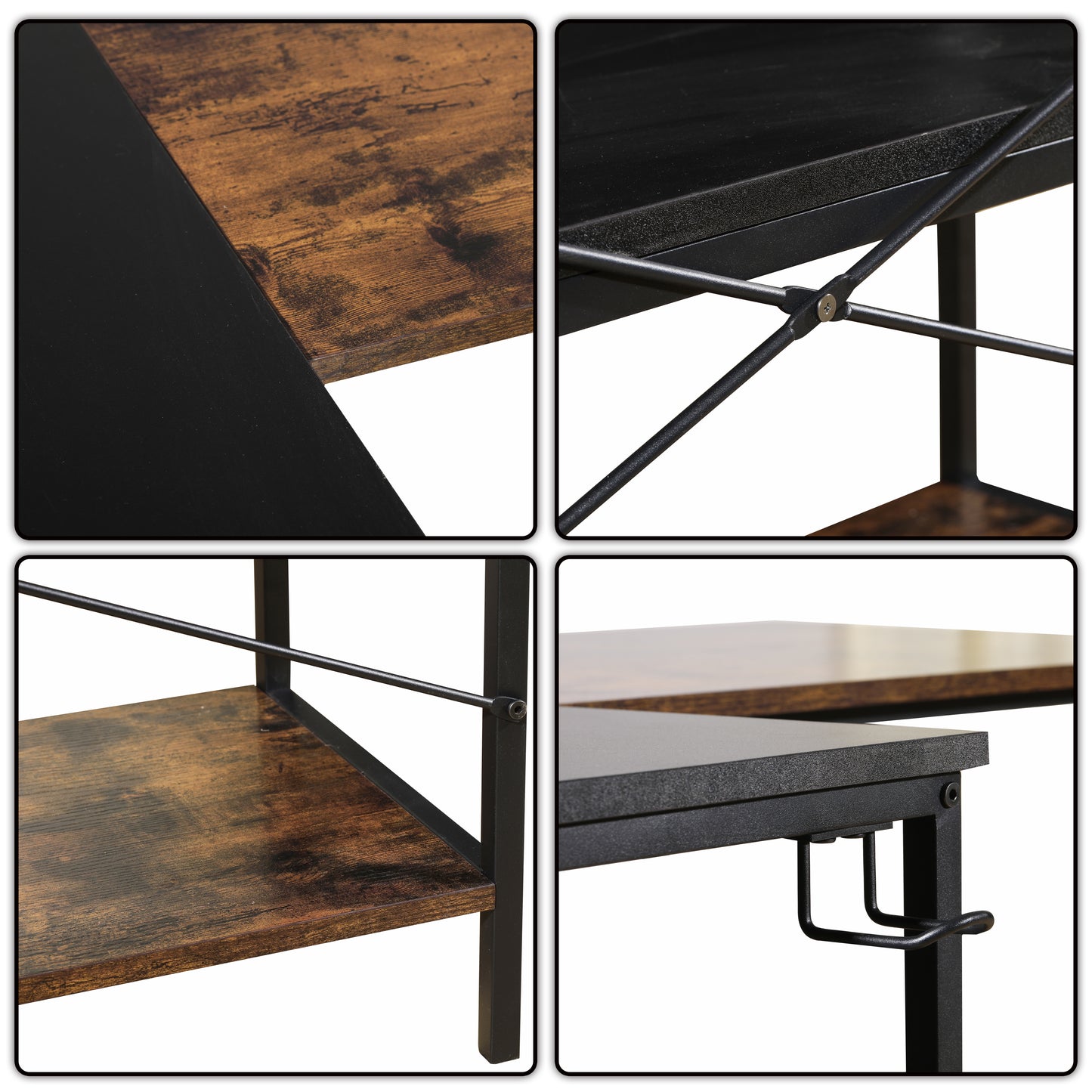 (West Express shipping warehousetwo days to deliver goods)L-shaped black linen + retro double color matching desk