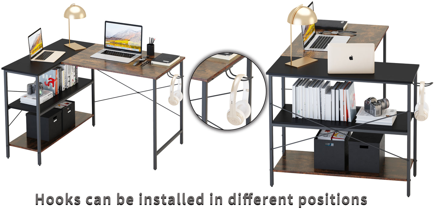 (West Express shipping warehousetwo days to deliver goods)L-shaped black linen + retro double color matching desk