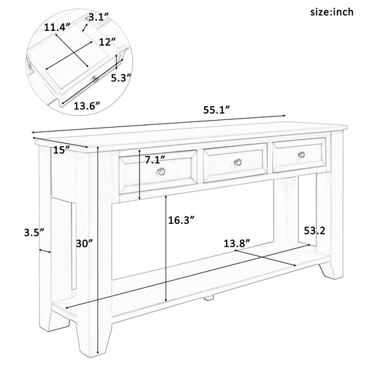 55'' Modern Console Table Sofa Table for Living Room with 3 Drawers and 1 Shelf