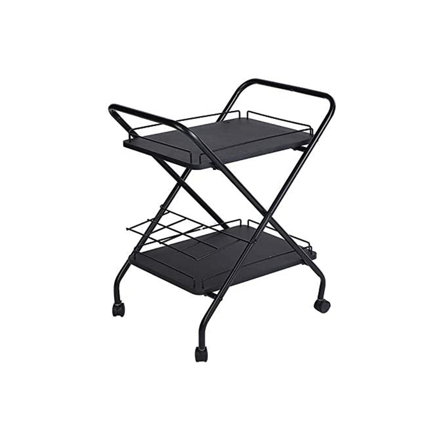 2-Tier Rolling Utility Cart with Wheels, Metal Bar Service Car With Wine Rack, Lockable Wheel, Multi-Functional Storage Rack For Bar Office And Kitchen