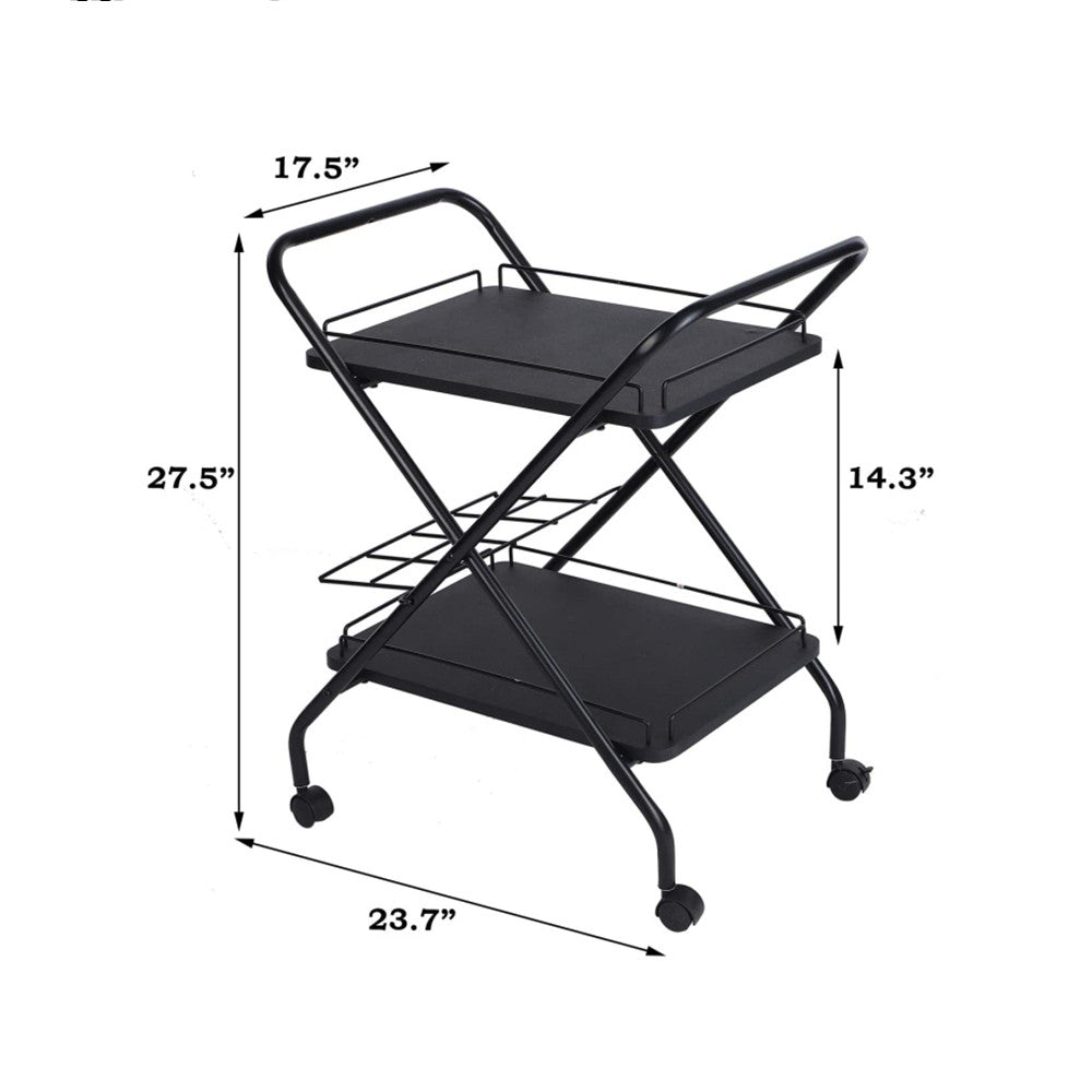 2-Tier Rolling Utility Cart with Wheels, Metal Bar Service Car With Wine Rack, Lockable Wheel, Multi-Functional Storage Rack For Bar Office And Kitchen