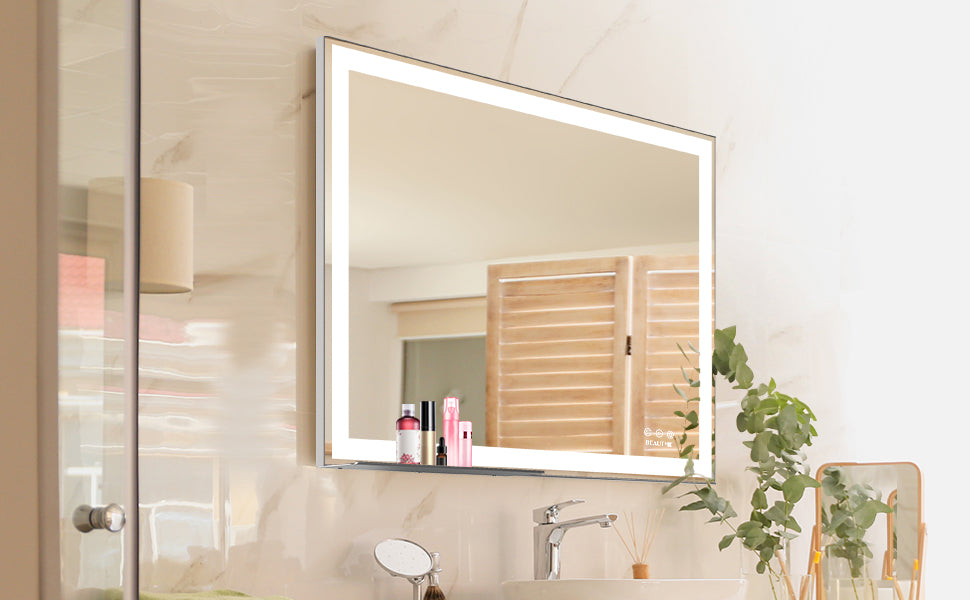 LED Bathroom Vanity Mirror Wall Mounted Adjustable White/Warm/Natural Lights Anti-Fog Touch Switch with Memory Modern Smart Large Bathroom Mirrors