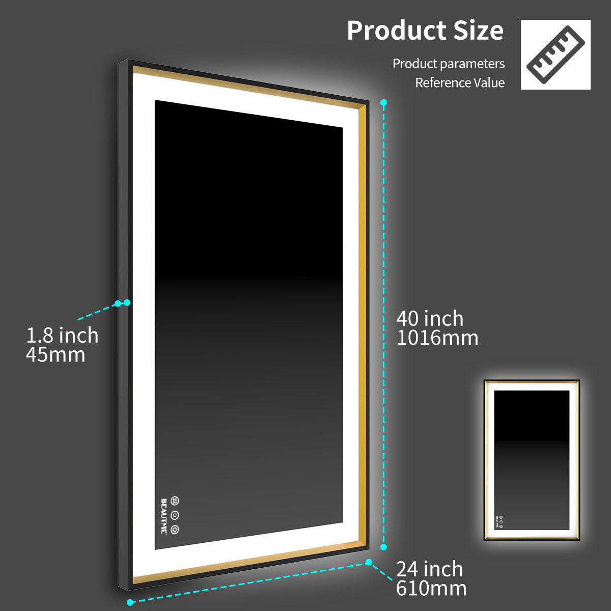 BEAUTME Bathroom Mirror with LED Lights Lighted Makeup Vanity Mirror Wall Mounted Large Size Rectangular Anti-Fog Memory Dimmable Touch Sensor Horizontal/Vertical Warm White/Daylight Lights