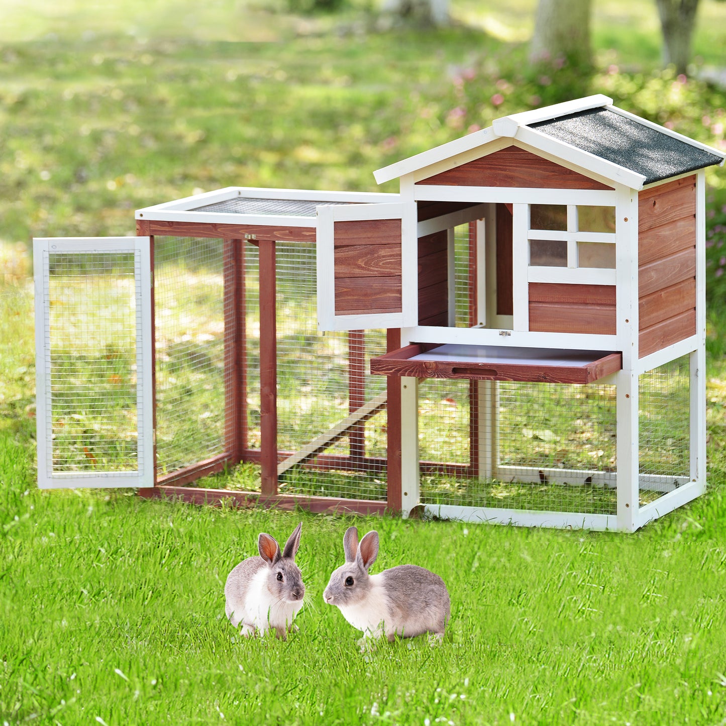 Wooden Pet House Rabbit Bunny Wood Hutch House Dog House Chicken Coops Chicken Cages Rabbit Cage,Auburn