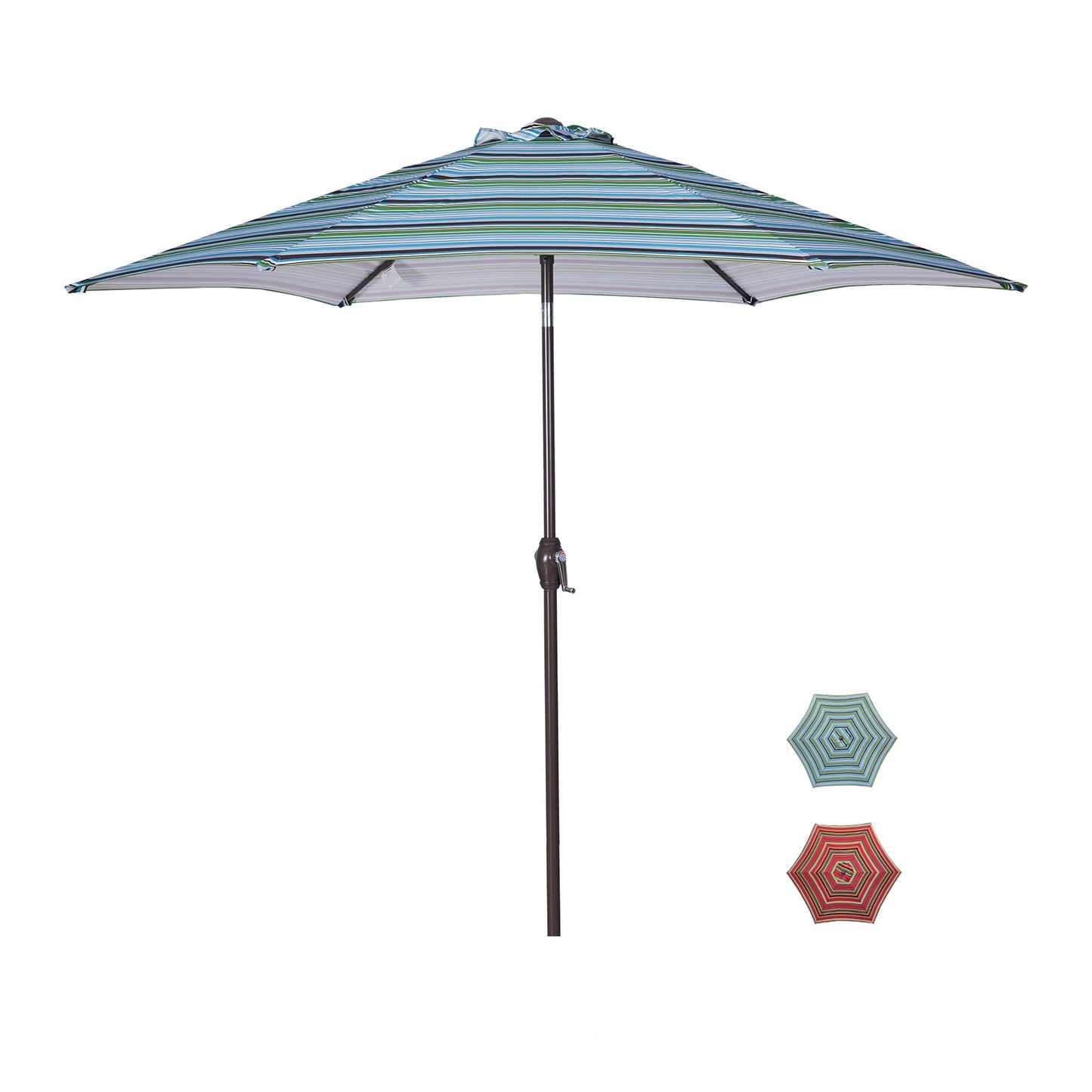 Outdoor Patio 9-Feet Market Table Umbrella with Push Button Tilt and Crank, Blue Stripes[Umbrella Base is not Included]