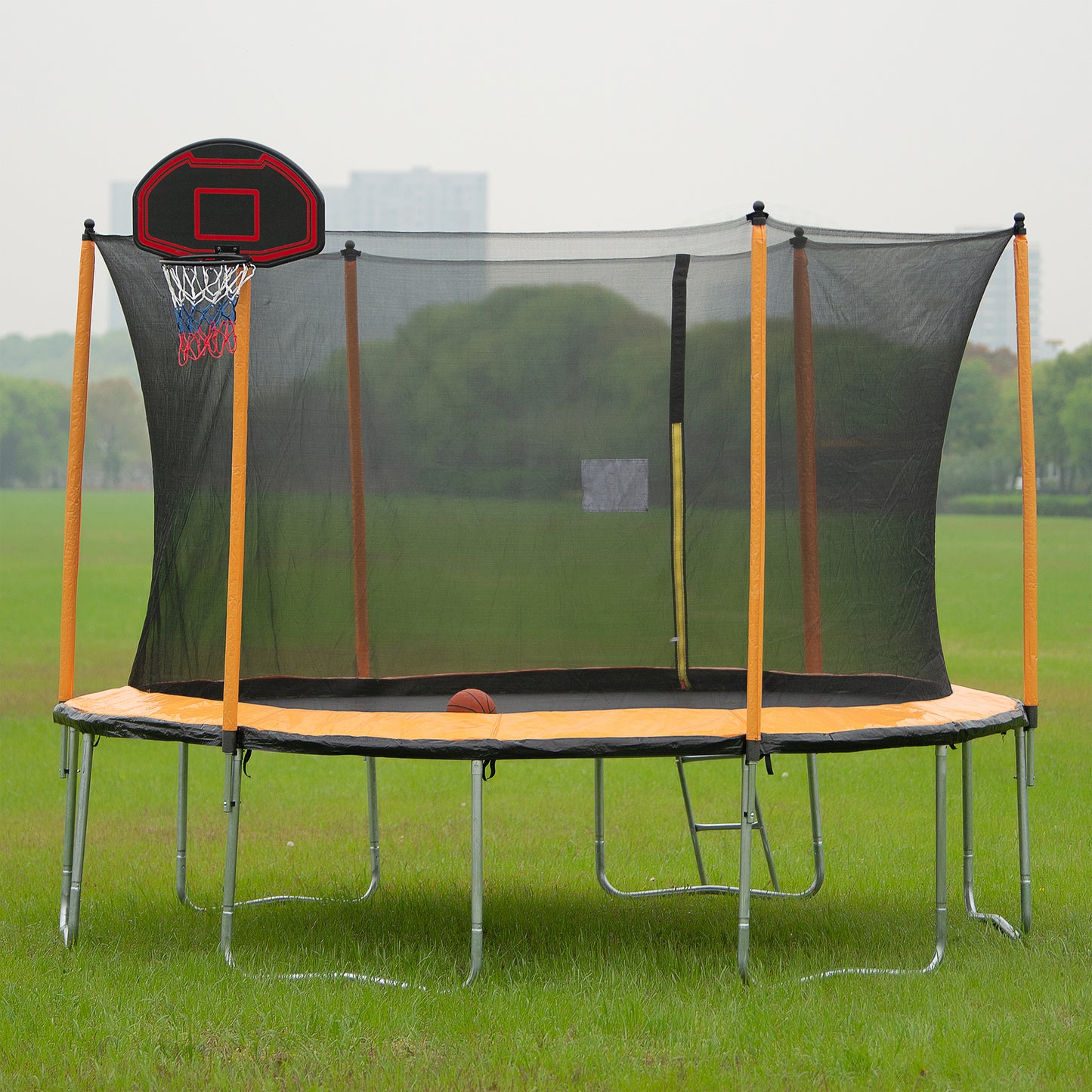 12FT Trampoline with Basketball Hoop Inflator and Ladder(Inner Safety Enclosure) Orange