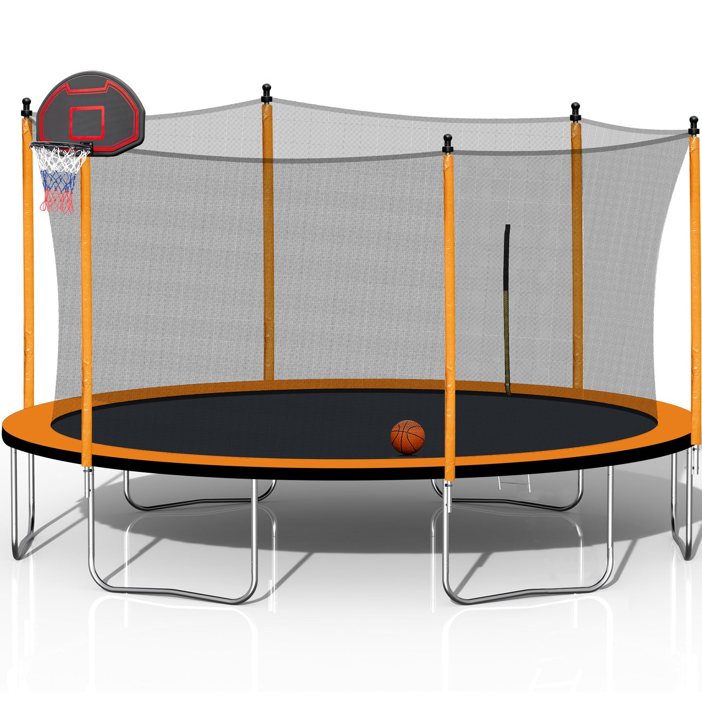 15FT Trampoline with Basketball Hoop Inflator and Ladder(Inner Safety Enclosure) Orange