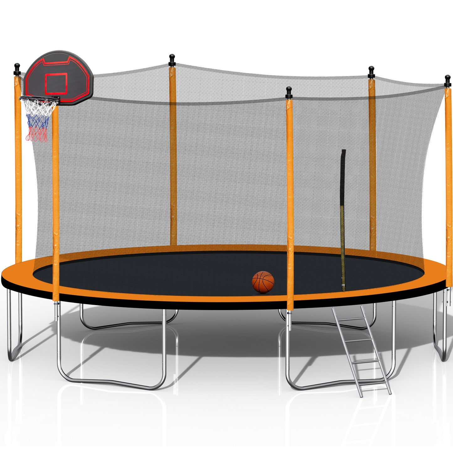 12FT Trampoline with Basketball Hoop Inflator and Ladder(Inner Safety Enclosure) Orange