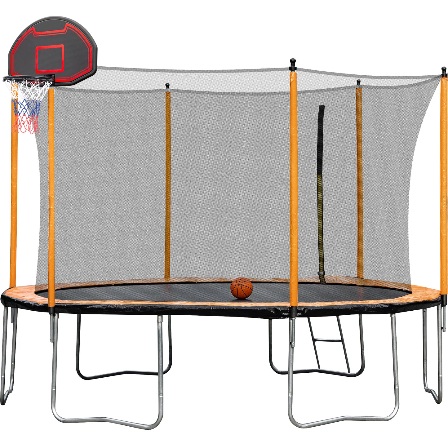 15FT Trampoline with Basketball Hoop Inflator and Ladder(Inner Safety Enclosure) Orange