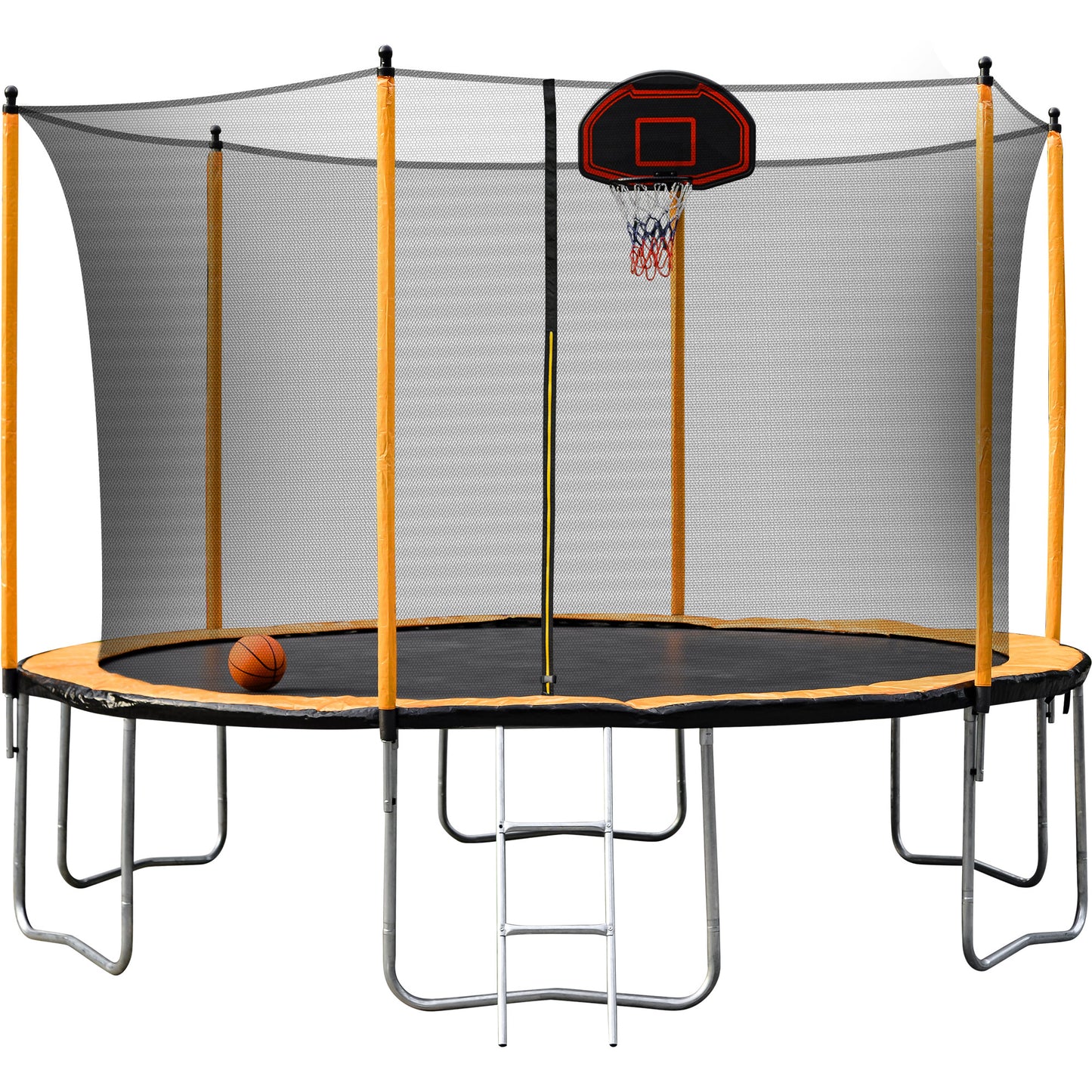 12FT Trampoline with Basketball Hoop Inflator and Ladder(Inner Safety Enclosure) Orange