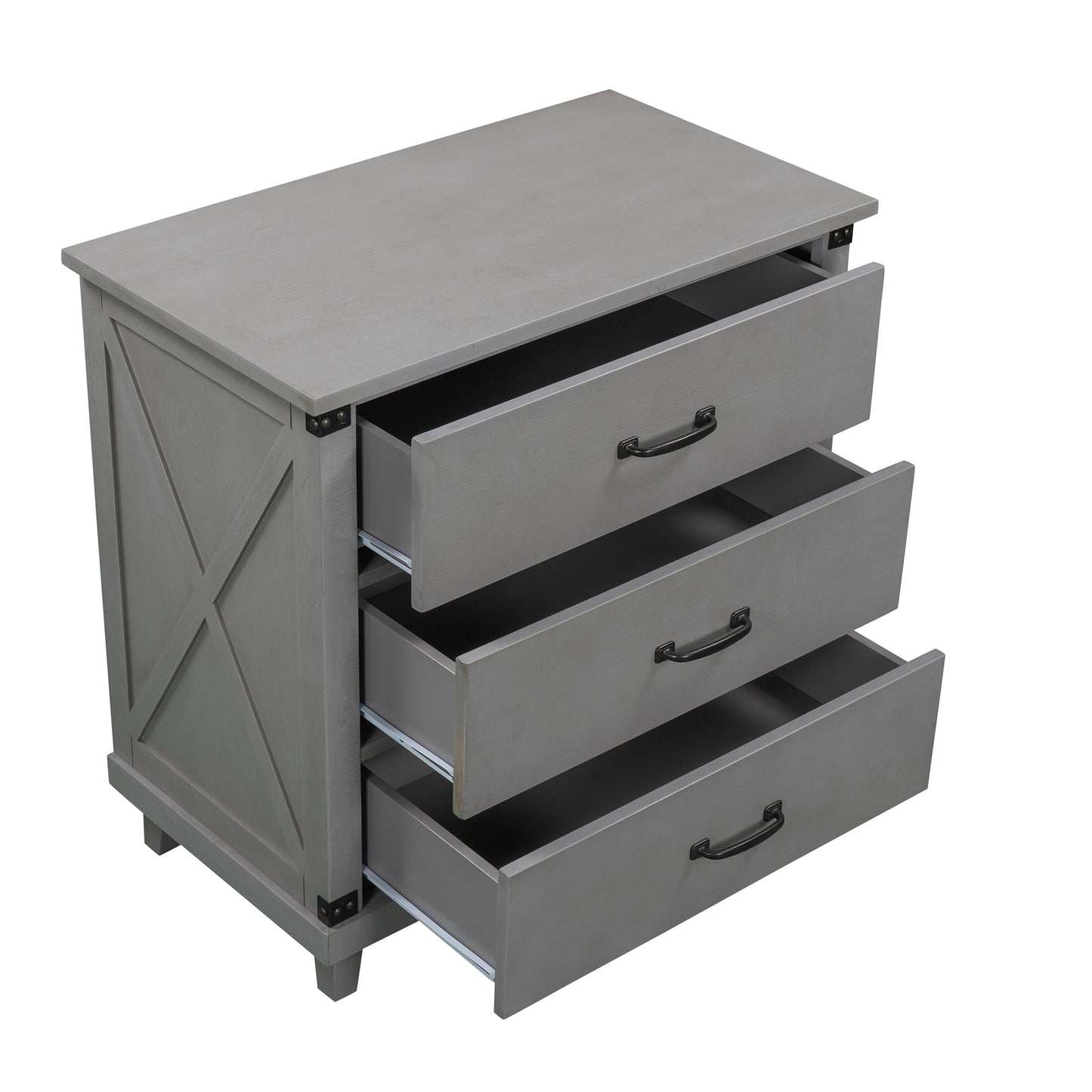 Modern Bedroom Nightstand with 3 Drawers Storage , Gray