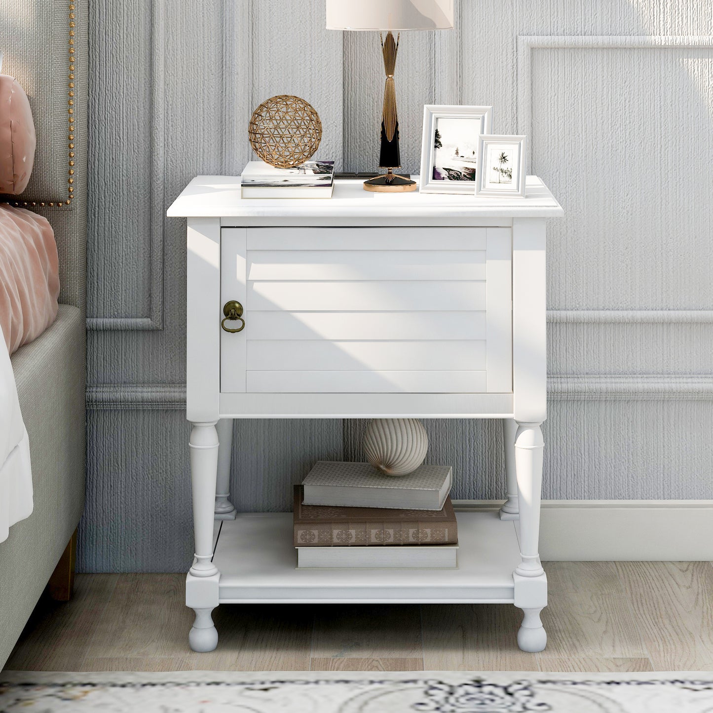 Versatile Nightstand with Two Built-in Shelves Cabinet and an Open Storage,White (Expected arrival time 8.20)