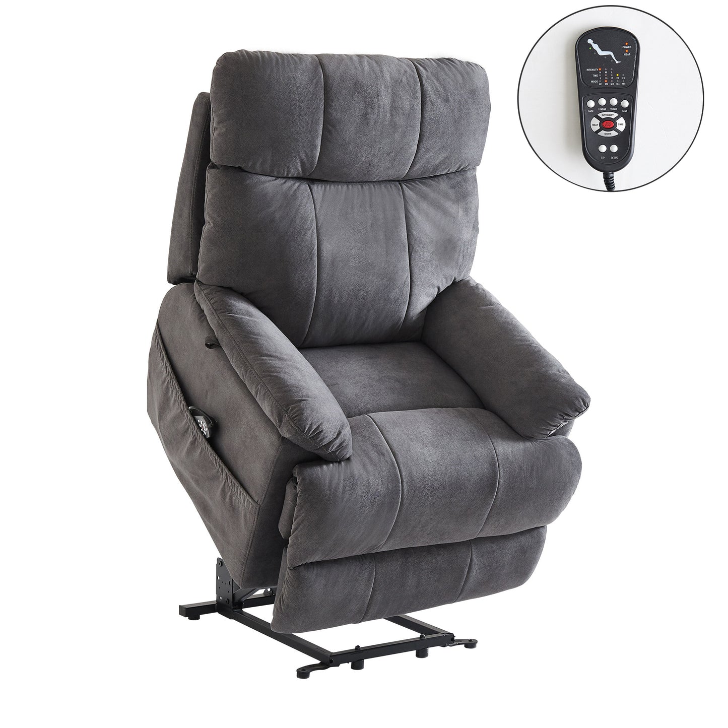 Large size Electric Power Lift Recliner Chair Sofa for Elderly, 8 point vibration Massage and lumber heat, Remote Control, Side Pockets, cozy fabric, overstuffed arm, heavy duty 300LB