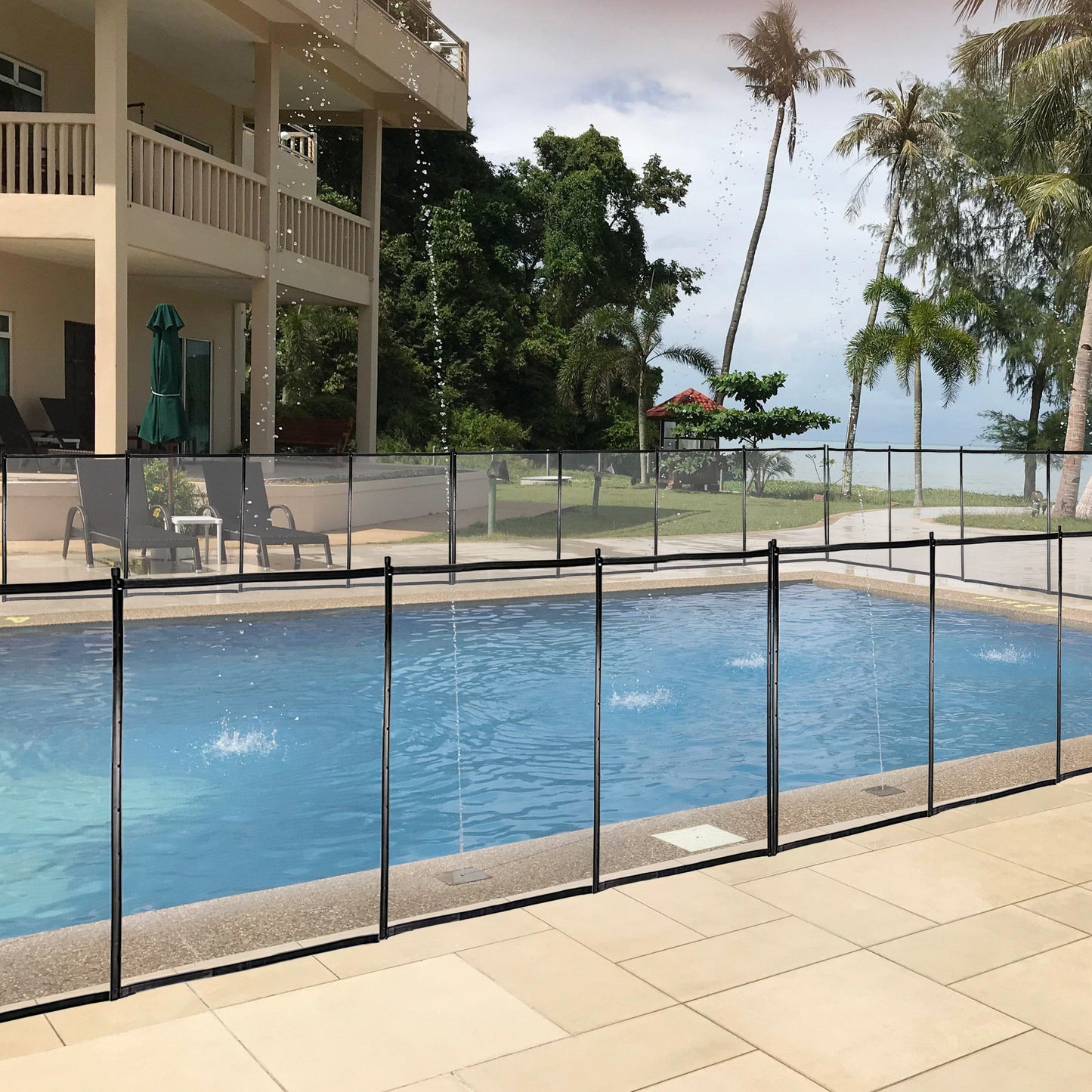 4x12 Ft Outdoor Pool Fence With Section Kit,Removable Mesh Barrier,For Inground Pools,Garden And Patio,Black