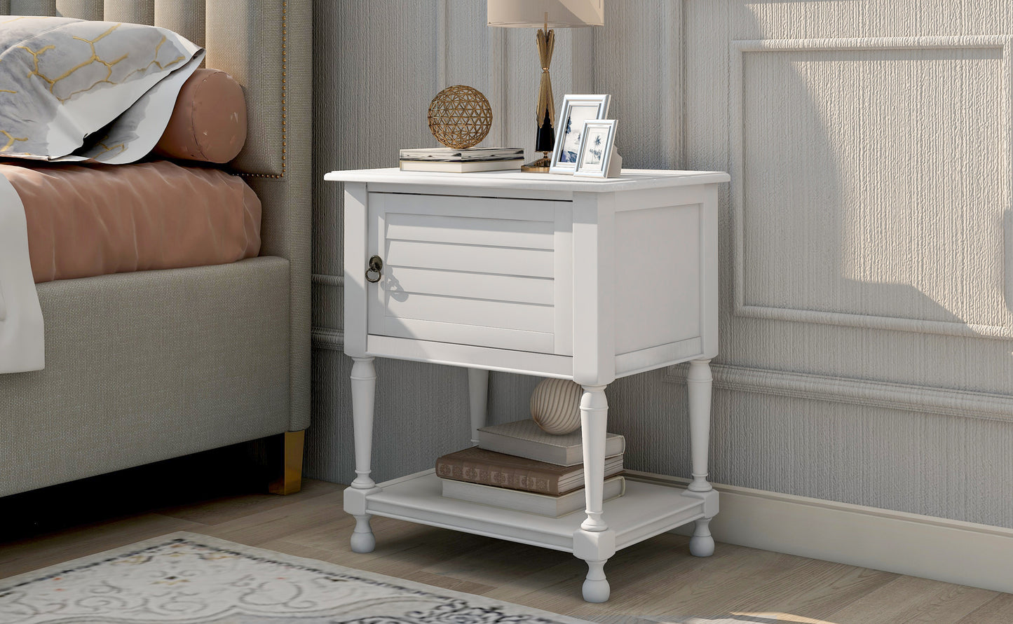 Versatile Nightstand with Two Built-in Shelves Cabinet and an Open Storage,White (Expected arrival time 8.20)