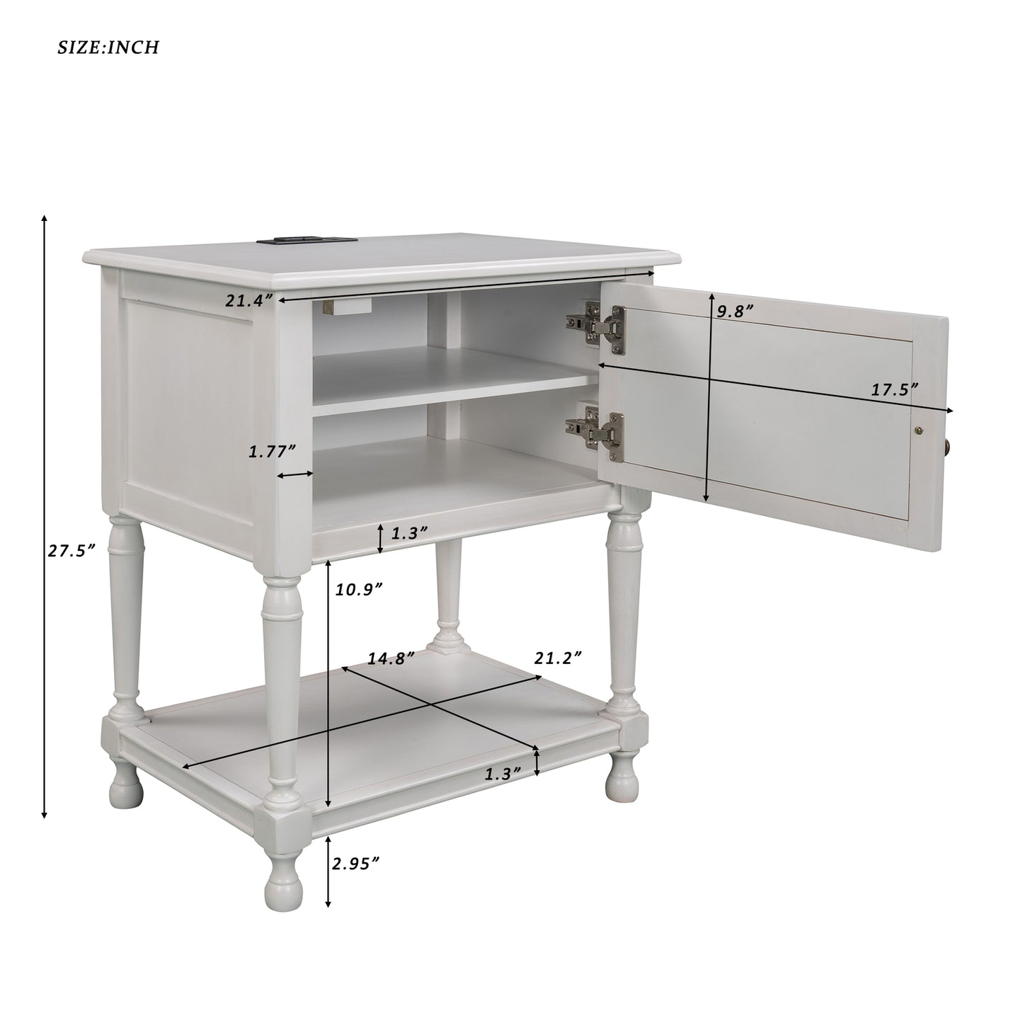 Versatile Nightstand with Two Built-in Shelves Cabinet and an Open Storage,White (Expected arrival time 8.20)