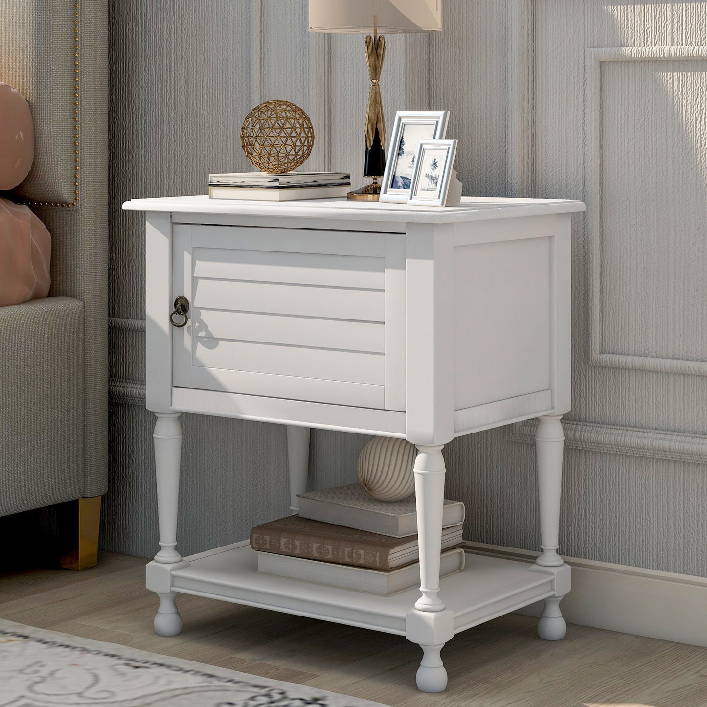 Versatile Nightstand with Two Built-in Shelves Cabinet and an Open Storage,White (Expected arrival time 8.20)