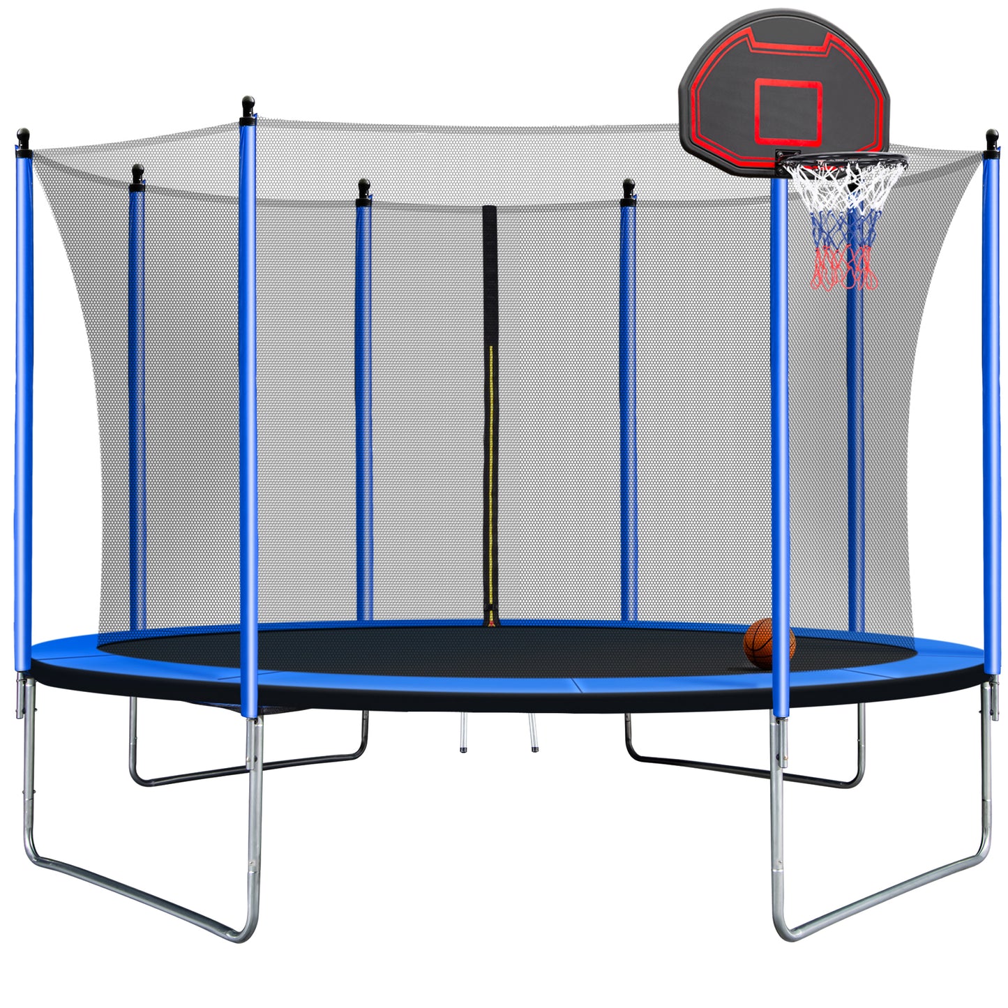 10FT  Trampoline with Basketball Hoop Inflator and Ladder(Inner Safety Enclosure) Blue