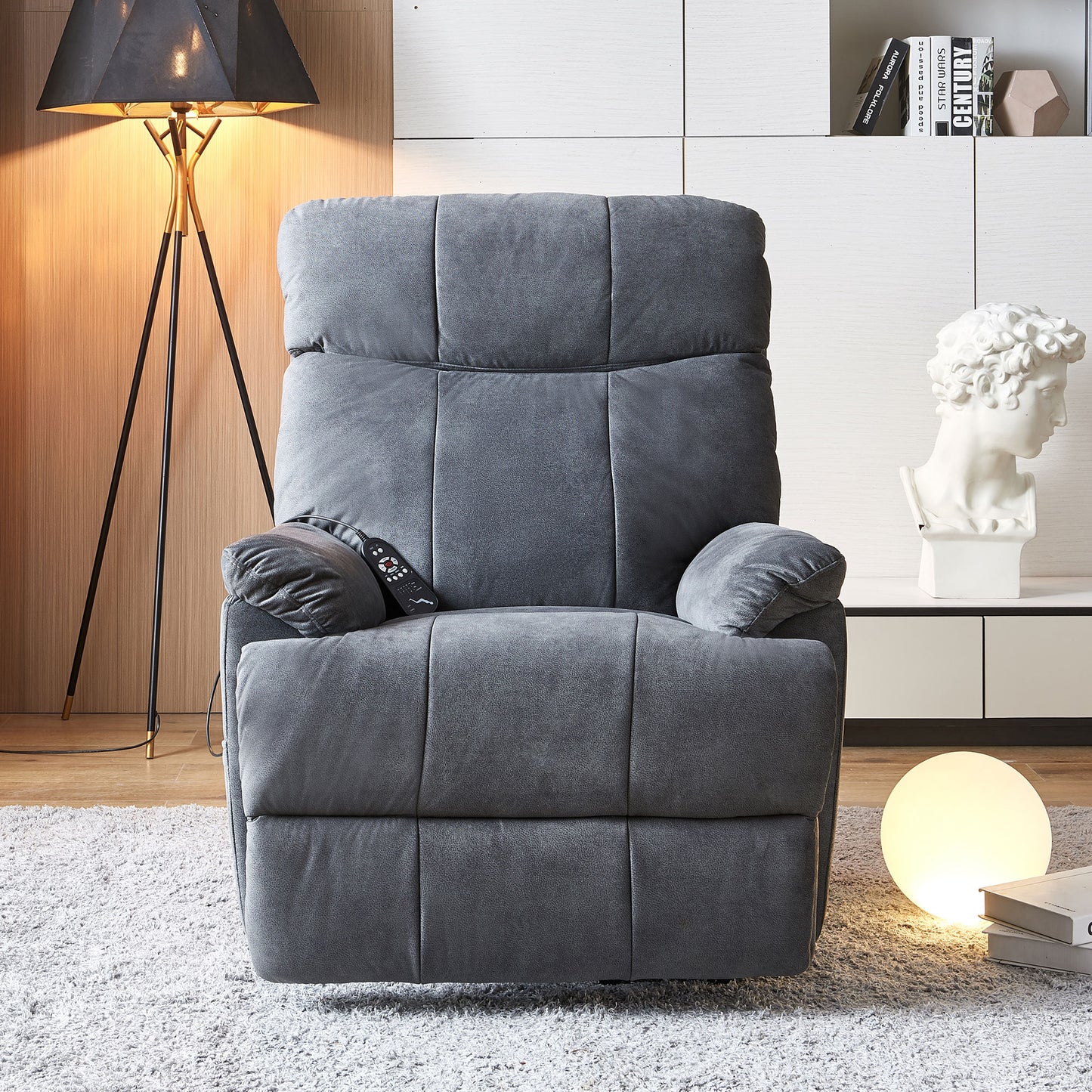 Large size Electric Power Lift Recliner Chair Sofa for Elderly, 8 point vibration Massage and lumber heat, Remote Control, Side Pockets, cozy fabric, overstuffed arm, heavy duty 300LB