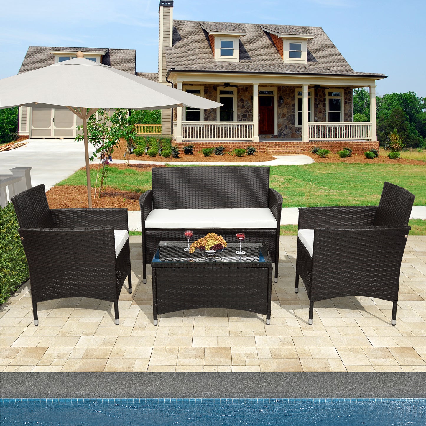 U_Style 4 Piece Rattan Sofa Seating Group with Cushions