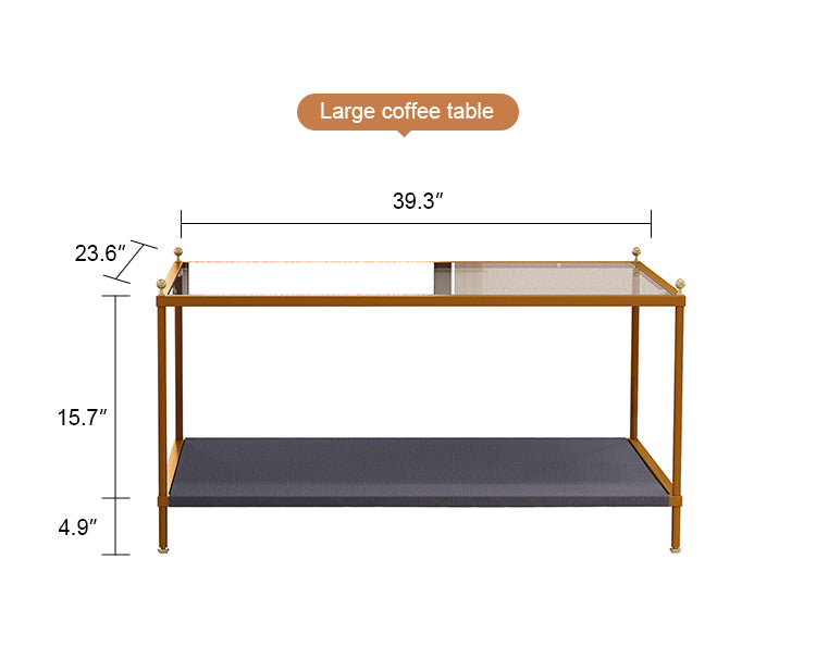 Coffee table share with pets tempered glass tabletop multi-function,rectangle Modern minimalist creative metal coffee table,gold environmental protection powder spraying metal tea table easy assembly