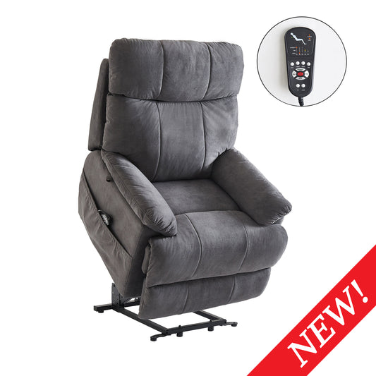 Large size Electric Power Lift Recliner Chair Sofa for Elderly, 8 point vibration Massage and lumber heat, Remote Control, Side Pockets, cozy fabric, overstuffed arm, heavy duty 300LB