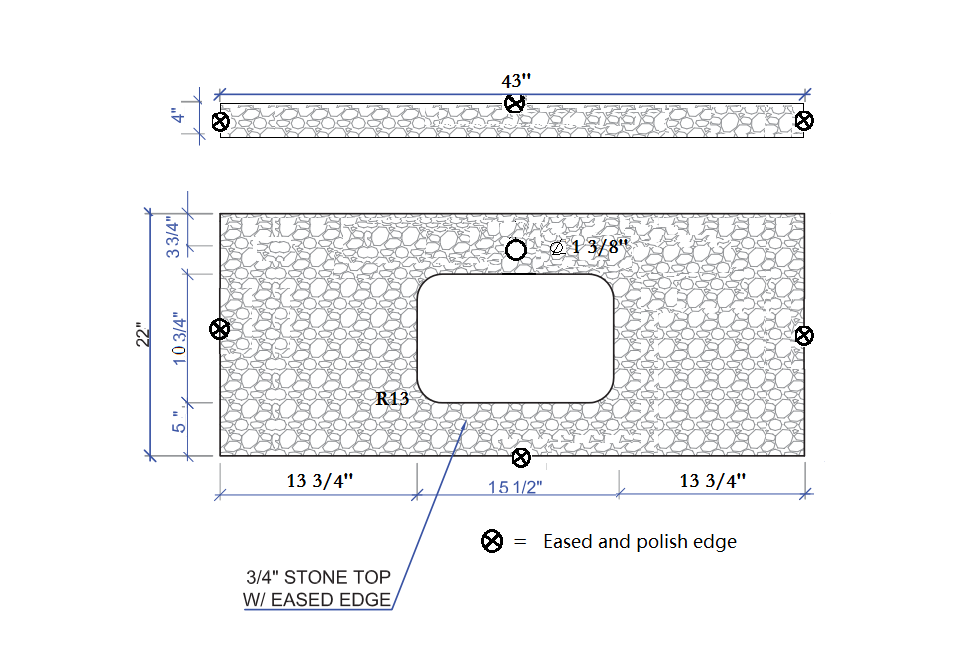 Montary 43 inches bathroom stone vanity top calacatta gray engineered marble color with undermount ceramic sink and single faucet hole with backsplash