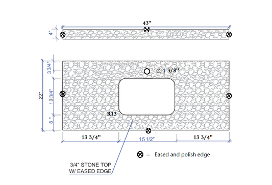 Montary 43 inches bathroom stone vanity top calacatta gray engineered marble color with undermount ceramic sink and single faucet hole with backsplash