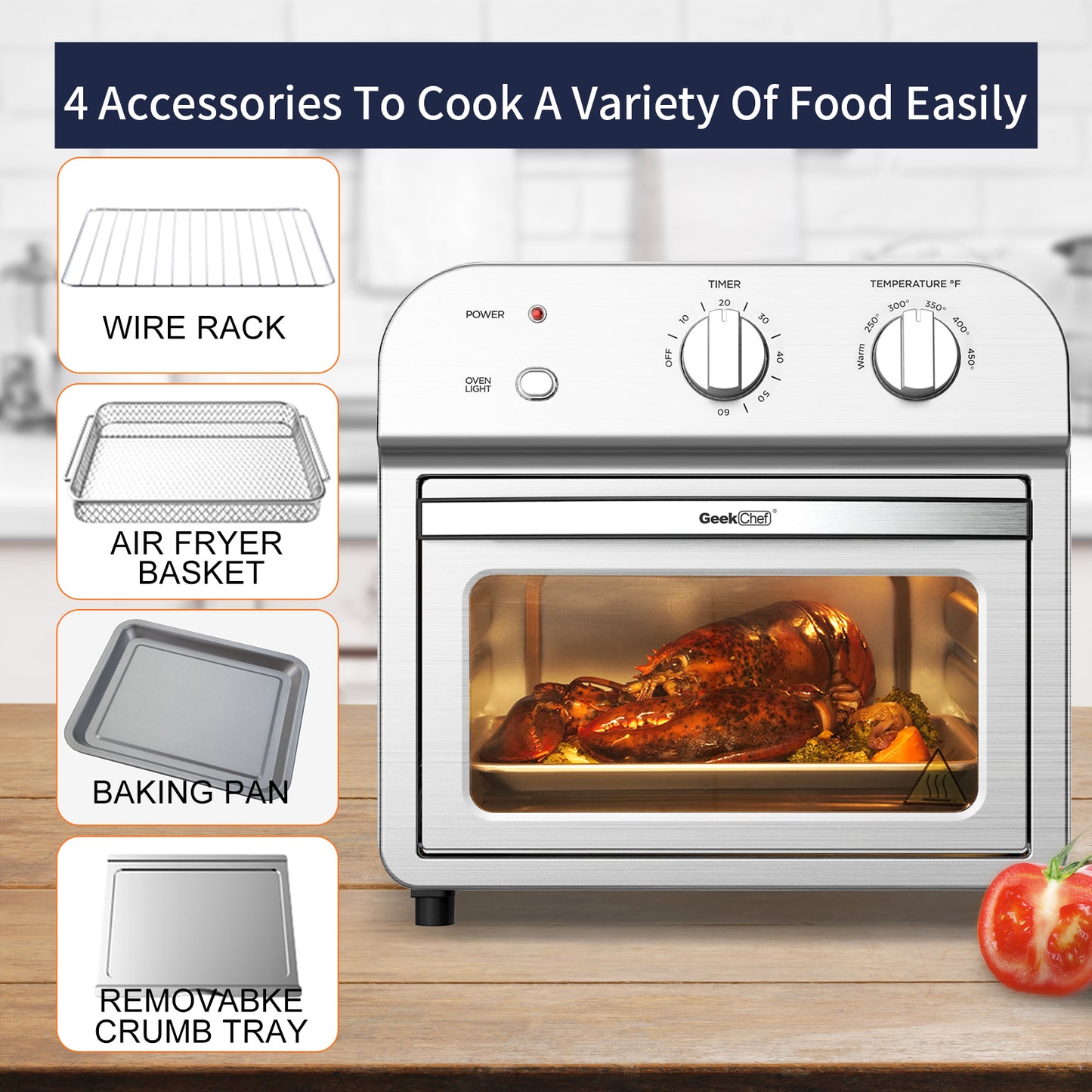 Air Fryer, Geek Chef Convection Air Fryer Toaster Oven, 4 Slice Toaster Air Fryer Oven, Roast, Bake, Broil,Reheat,Fry Oil-Free, Accessories Included, ETL Listed（no  sale）