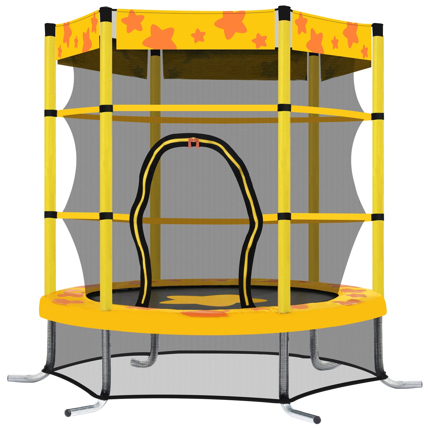 55 Inch Kids Trampoline with Safety Enclosure Net, Outdoor Indoor Trampoline for Kids with Water Sprinkler, Max Load 100lbs (Yellow)