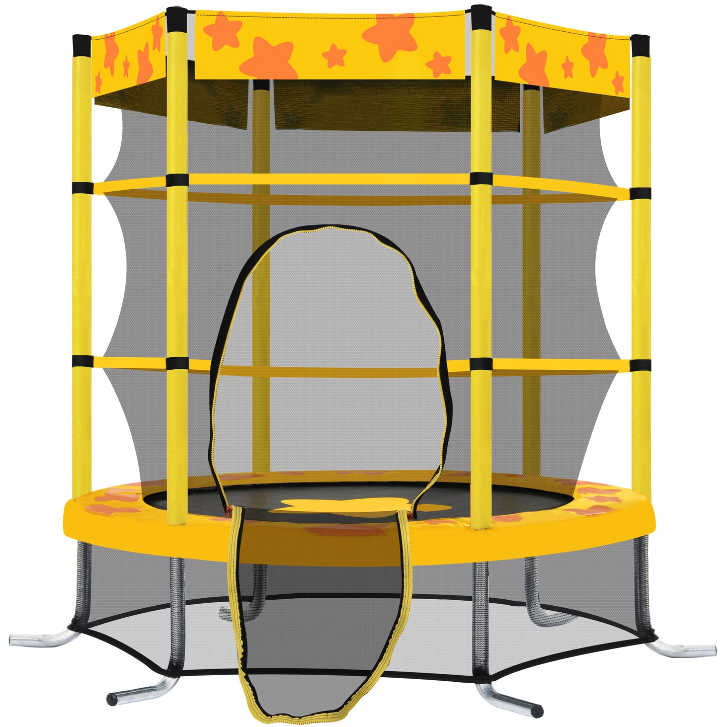 55 Inch Kids Trampoline with Safety Enclosure Net, Outdoor Indoor Trampoline for Kids with Water Sprinkler, Max Load 100lbs (Yellow)