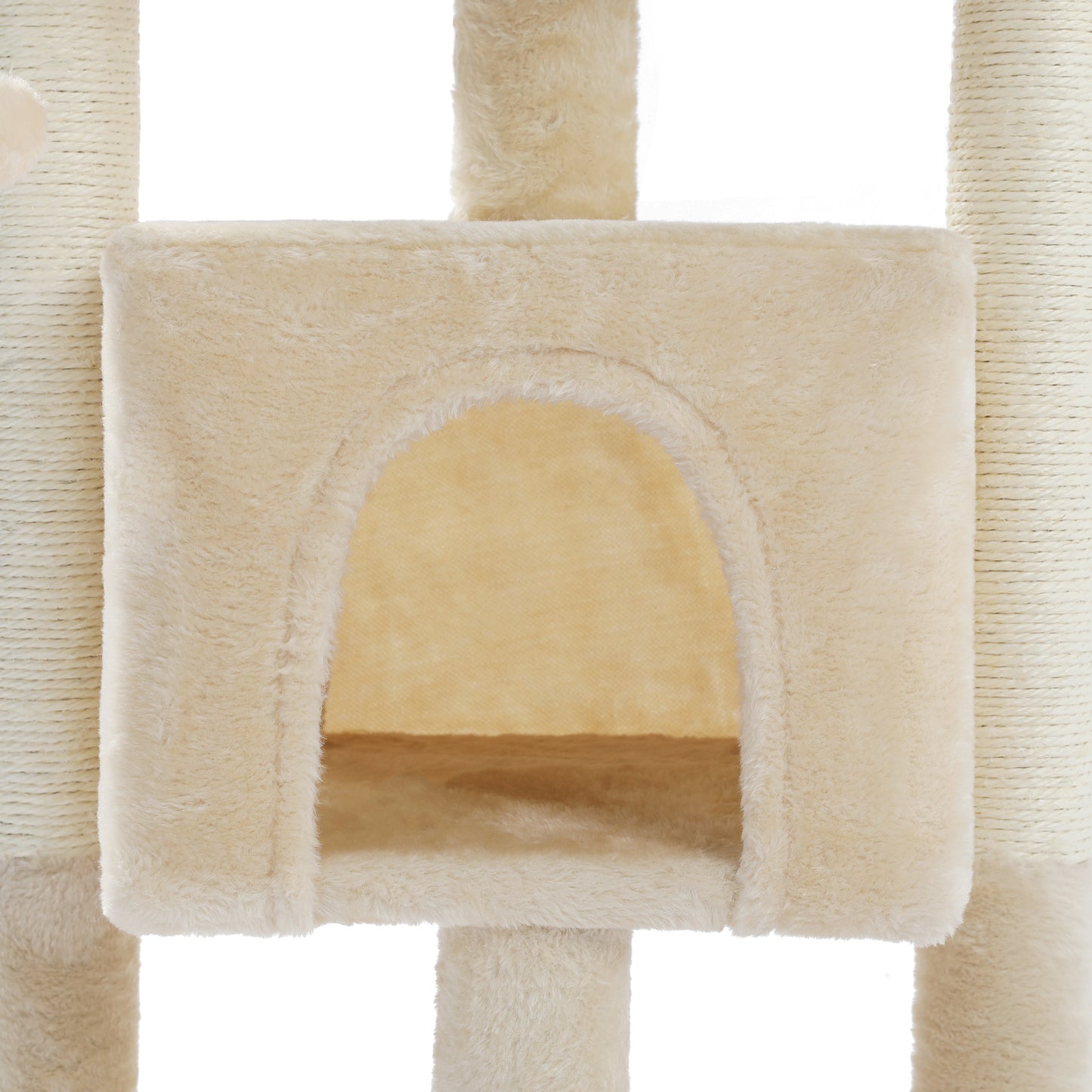 28.4 Inches Small Cat Tree for Indoor Cats Polyester Plush Cat Tower with Beige Condos, Spacious Perch,Scratching Sisal Posts Plush-covered posts and Replaceable Dangling Balls  Beige