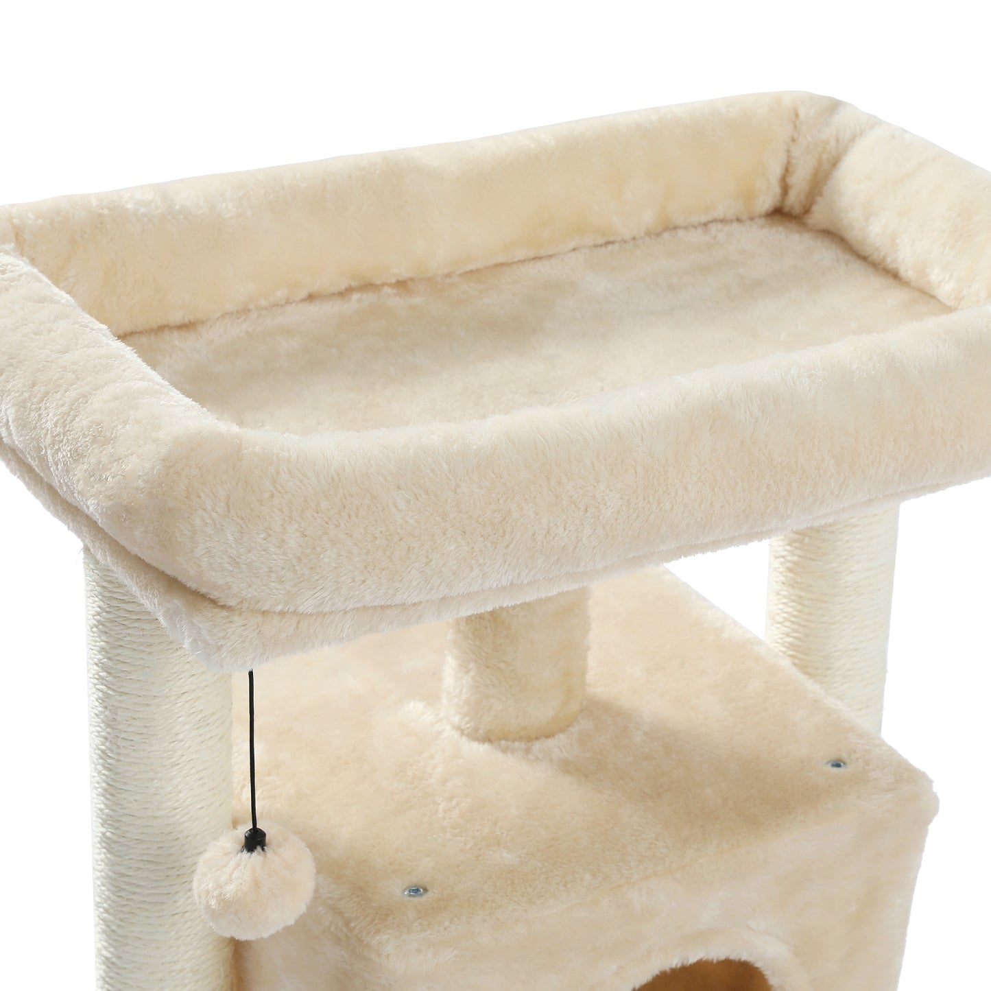 28.4 Inches Small Cat Tree for Indoor Cats Polyester Plush Cat Tower with Beige Condos, Spacious Perch,Scratching Sisal Posts Plush-covered posts and Replaceable Dangling Balls  Beige