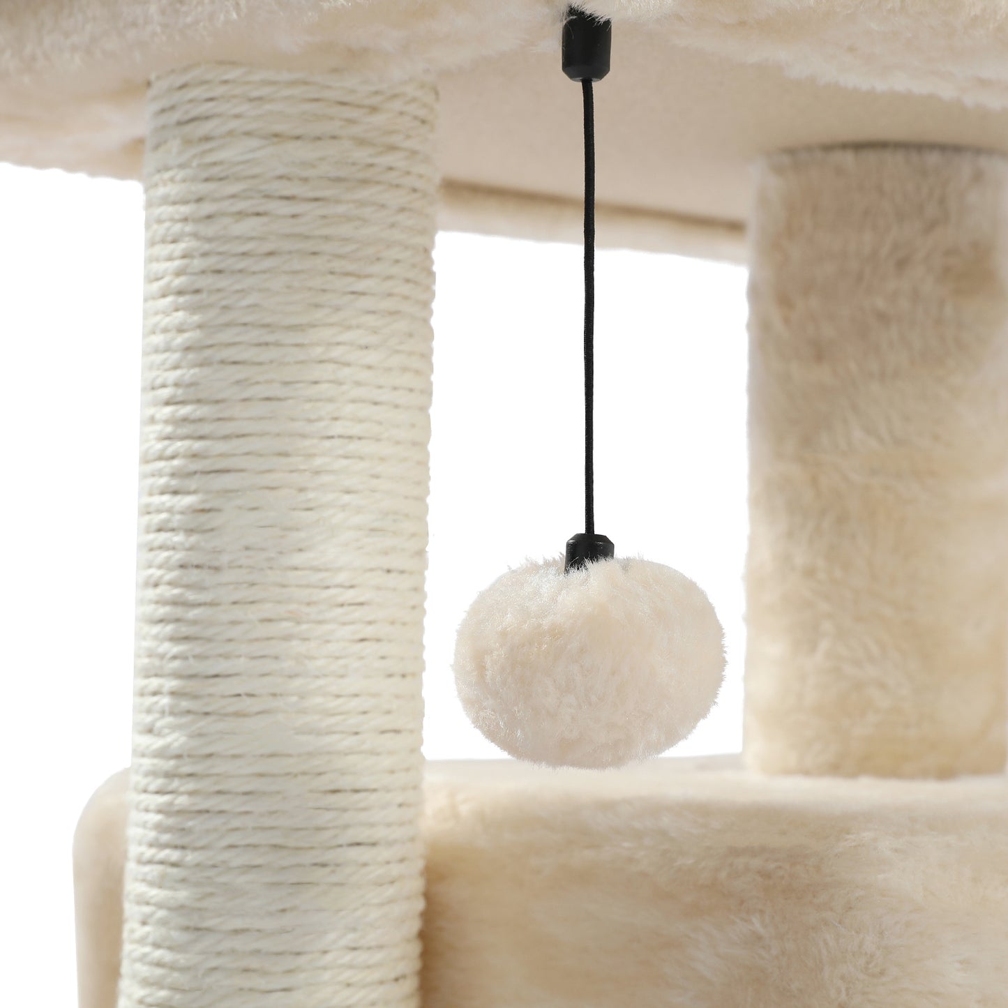 28.4 Inches Small Cat Tree for Indoor Cats Polyester Plush Cat Tower with Beige Condos, Spacious Perch,Scratching Sisal Posts Plush-covered posts and Replaceable Dangling Balls  Beige