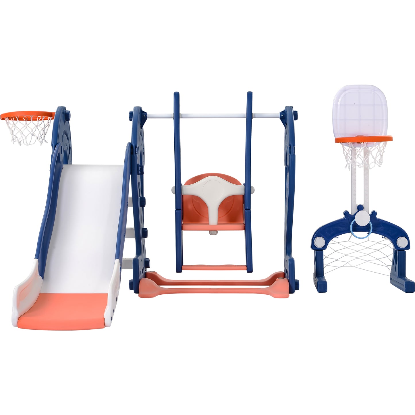 Toddler Slide and Swing Set 6 in 1, Kids Playground Climber Playset with Soccer Goal, 2 Basketball Hoops, Ring-Toss Game, Indoor  Outdoor