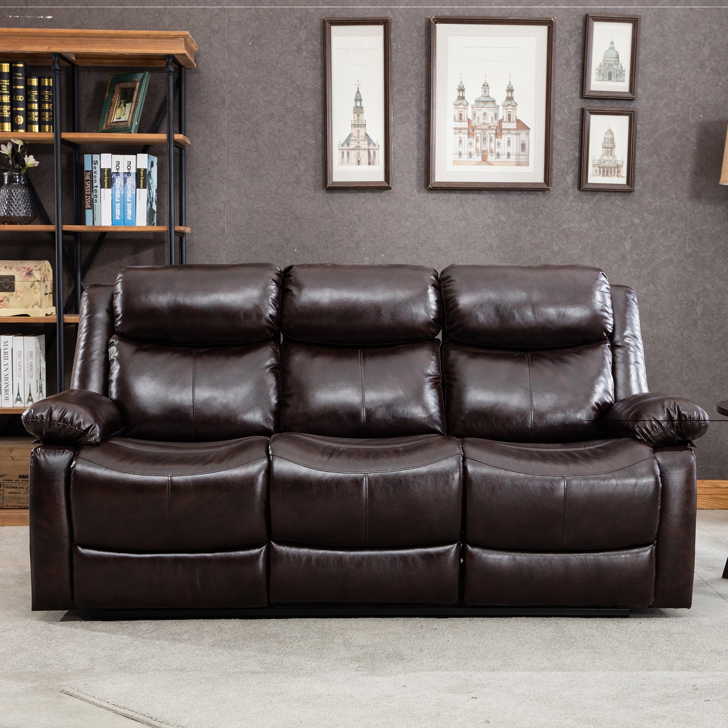 PU Leather Reclining Living Room Sofa Set, Manual Sofa for Living Room （Recliner Sofa）