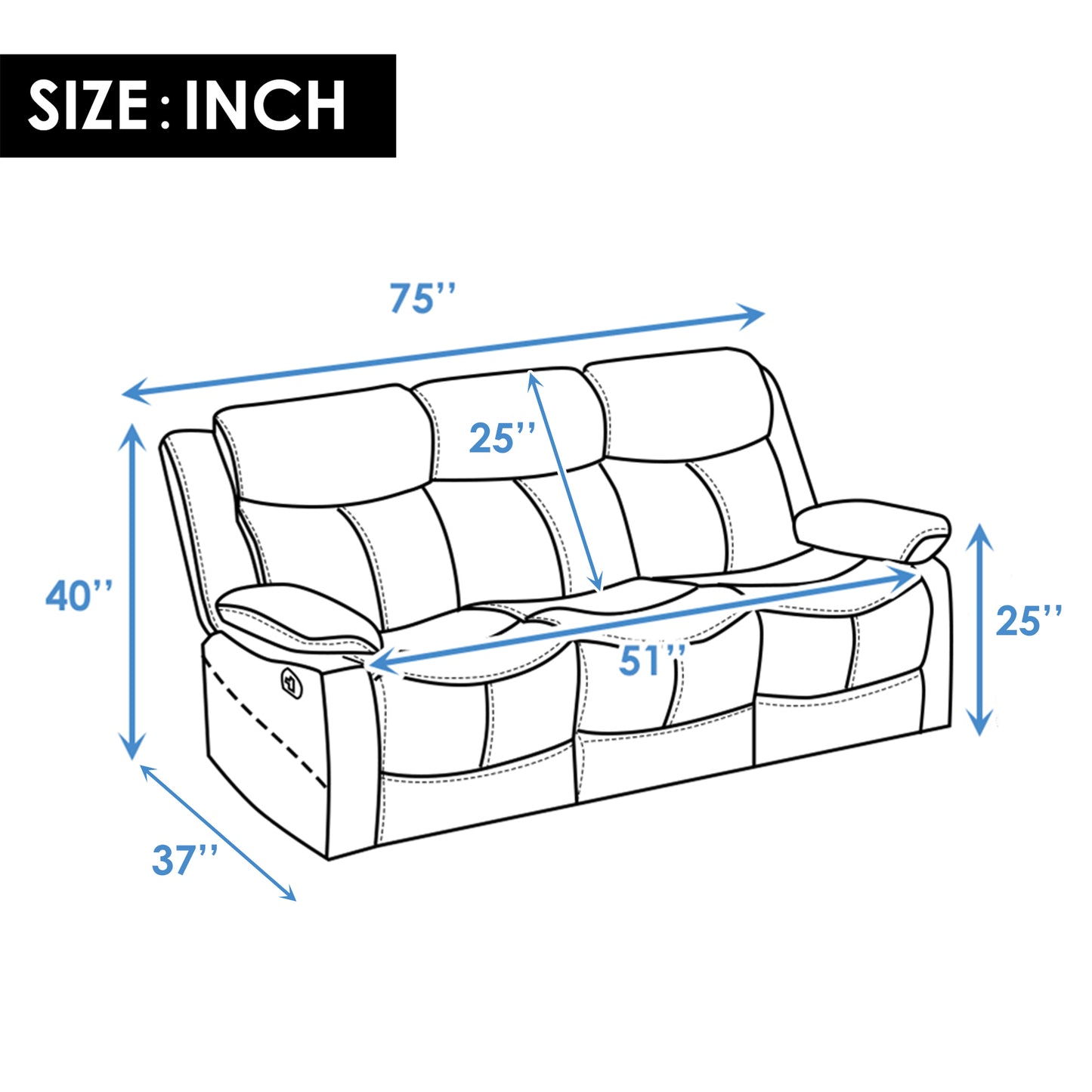 PU Leather Reclining Living Room Sofa Set, Manual Sofa for Living Room （Recliner Sofa）