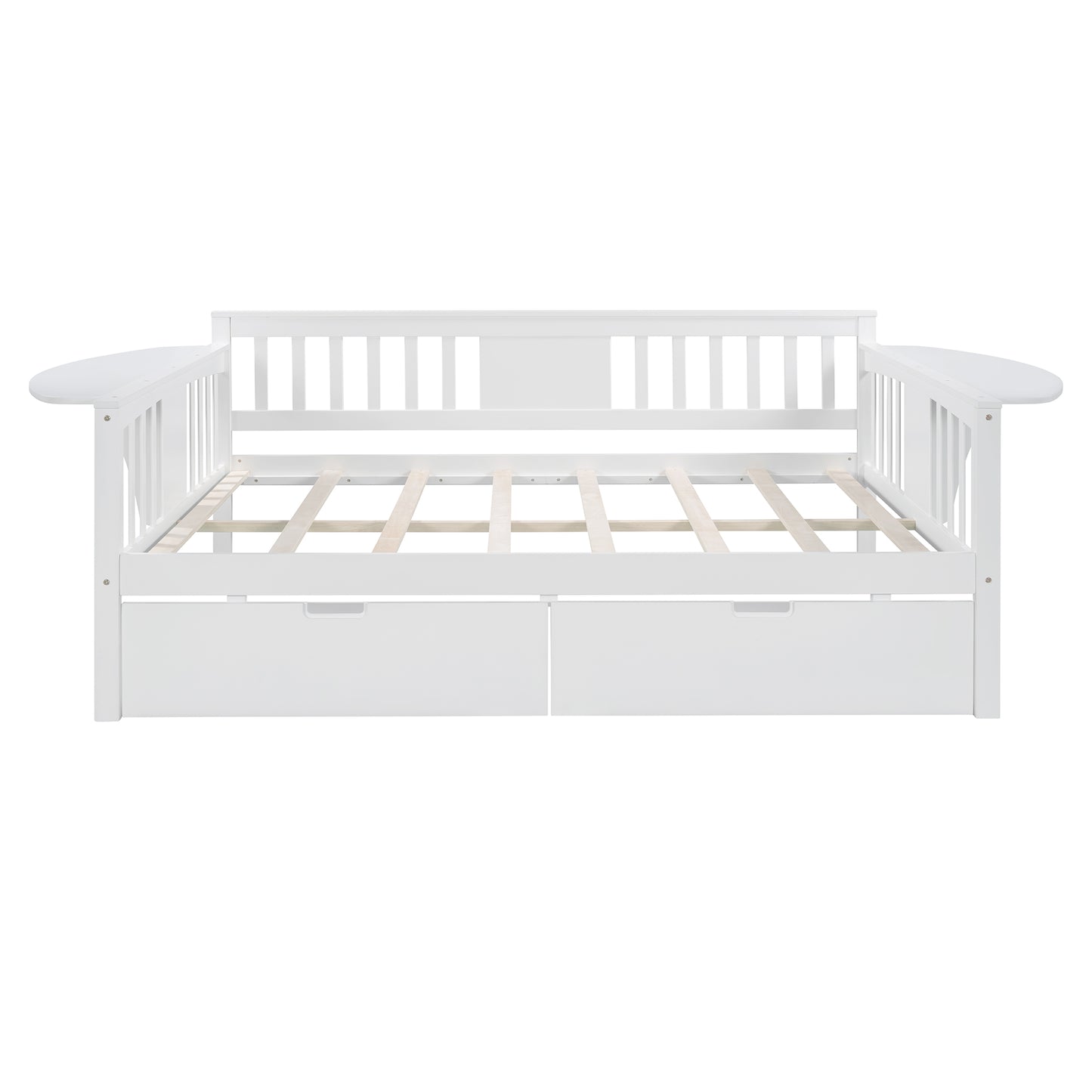 Full size Daybed with Two Drawers, Wood Slat Support, White