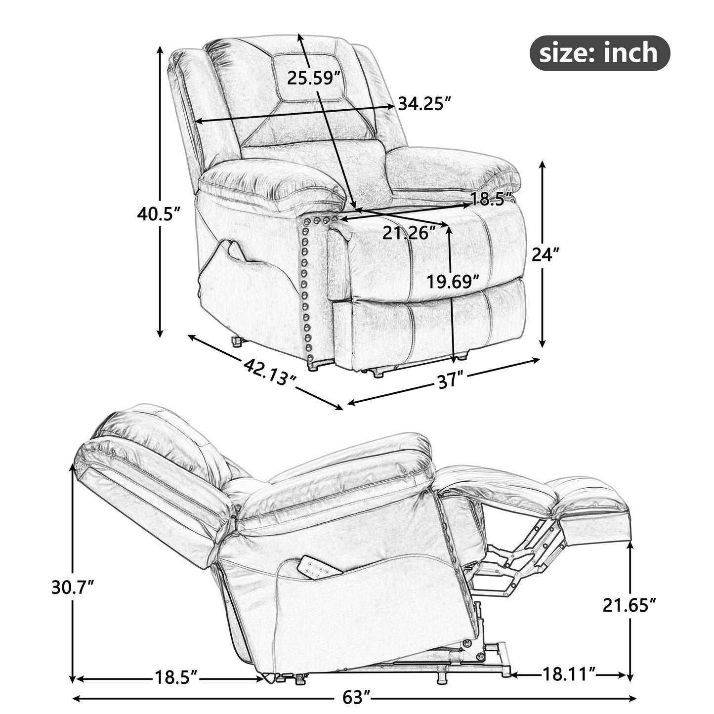 Power Lift Chair with Adjustable Massage Function, Recliner Chair with Heating System for Living Room